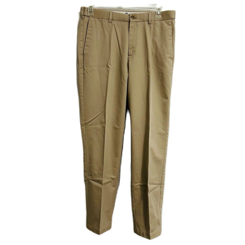Haggar Khaki Pants Men 34x32 Classic Fit Cotton Stretch Pocket Logo Office Comfy